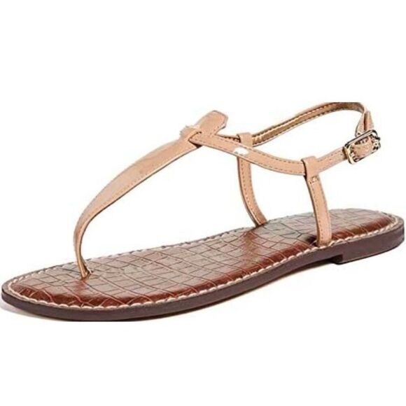 SAM EDELMAN Gigi Tan Patent Leather T Sandal Size 8M - Picture 1 of 7